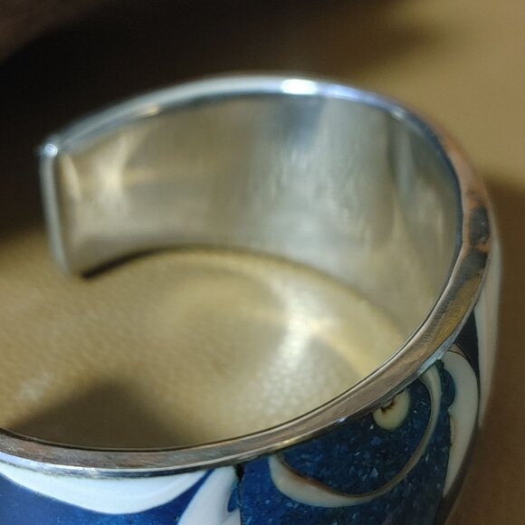 Conch Shell Inlay Swirl Textured Cuff Bracelet Blue Pink White Natural Stone - Picture 6 of 14